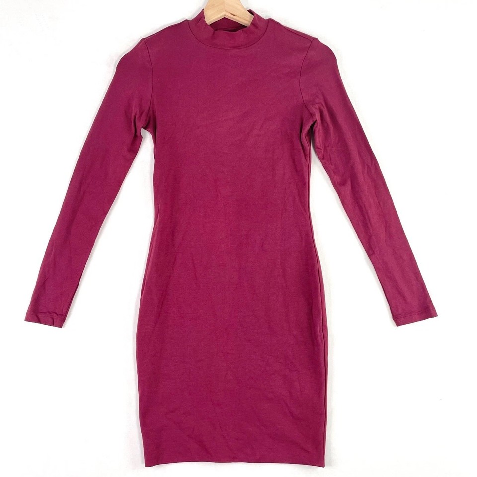 Kookai Bodycon Mini Dress Size 2 Merlot Long Sleeve Mock Neck Cocktail Occasion