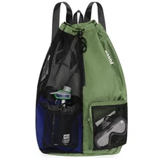 Swim Bag Mesh Drawstring Backpack with Wet Pocket Beach Backpack for Swimming...