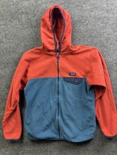 Patagonia Jacket Kids 10-12 Orange Fleece Hooded Full Zip Colorblock Warm Layer