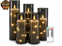 5 StüCk Graue LED Kerzen Mit Feenlichtkette, Schwarzer Flackerflamme, Graue