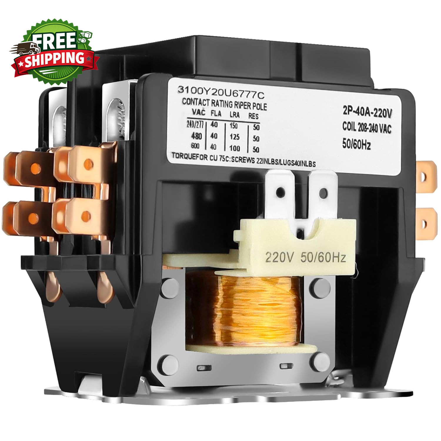 2 Pole Air Conditioner Contactor 40 Amp 220V Coil Ac Definite Purpose Contactor