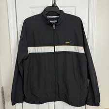 Nike Y2K Windbreaker Jacket Mens XXL Black Gold Swoosh Track Running