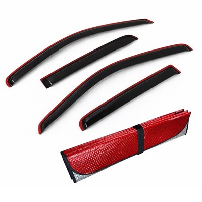 Window Visor Smoke + Red Sun Shade 5pcs For Ford Focus MK4 2018-2024 In-Channel