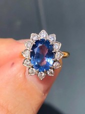 Striking Vintage natural 3.1ct Cornflower Blue Sapphire & Diamond Ring 18ct Gold