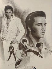 Elvis Presley Vintage 1977 Pencil Lithograph Print Glen Fortune Banse 5 Images