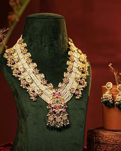 Authentic Multicolor Gold Plated Kundan Long Necklace Set – Traditional Indian Jewelry