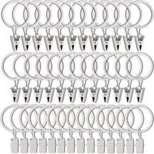 40 Pack White Curtain Rings with Clips, Curtain Hooks Hangers Clip Rings for Han