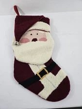 Loop Wool Santa Claus Christmas Stocking 17” Metal Bell Suit 3D Acrylic Cotton