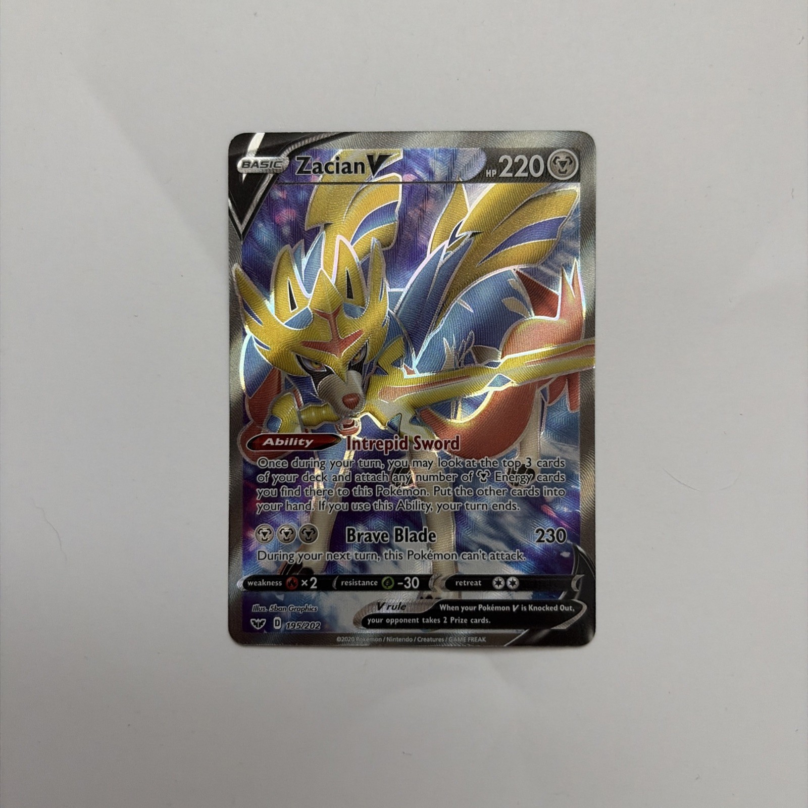Zacian V (Full Art) | SWSH01: Sword & Shield Base Set | 195/202 | NM
