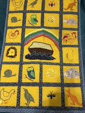 Hand sewn appliqu Baby Quilt - Noah s Art Animals, Lion, Rooster, Kangaroo