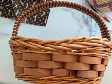 Wicker Woven Brown Oval Handled Basket 11 in Free Standing One-Piece