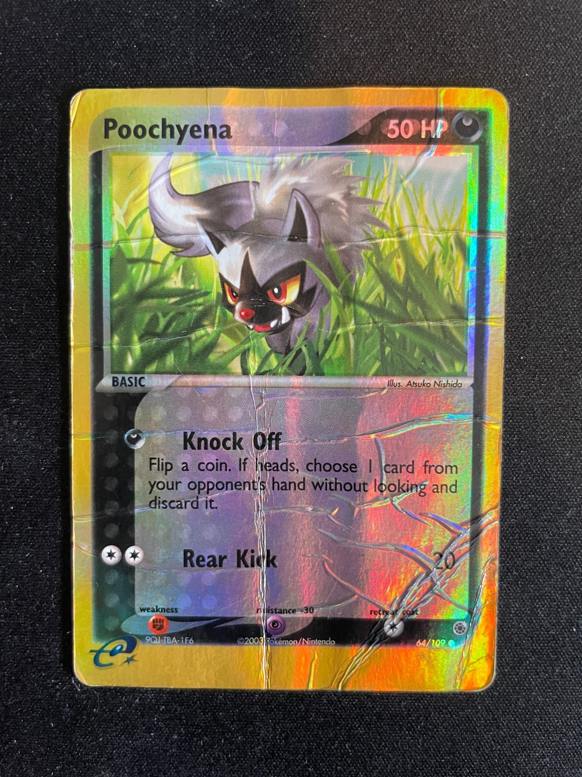 Poochyena 64/109 Ruby and Sapphire Reverse Holo Damaged Pokemon Card