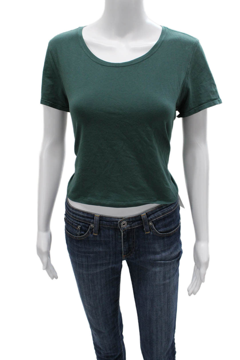 Lululemon Womens Cropped Basic T Shirt Green Short Sleeve Round Neck Size 8Free Shipping in US $100+ Orders | $6.95 Orders Below