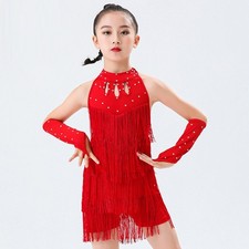 Latin Dance Costume Tassel Dance Practice Sequin Performance Costume Girls Kid