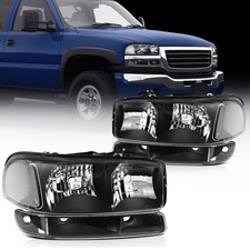 Pair Headlights Bumper Lamp For Gmc Sierra Yukon 1500 1999-2007 Black Housing