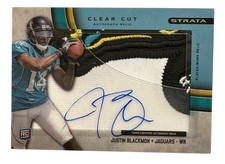 2012 Topps Strata Clear Cut Justin Blackmon RC Sick Logo Patch Auto /75 Jaguars