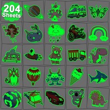 204 PCS Individually Wrapped Luminous Temporary Tattoos for Kids - Glow Green