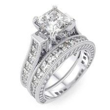5 CT STERLING SILVER PRINCESS CUT WEDDING ENGAGEMENT CUBIC ZIRCONIA RING SET