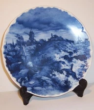 Collector Plate-Sea + Holder-1984 Holland Delft Blauw Blue-Hand Decorated-9 1/4"