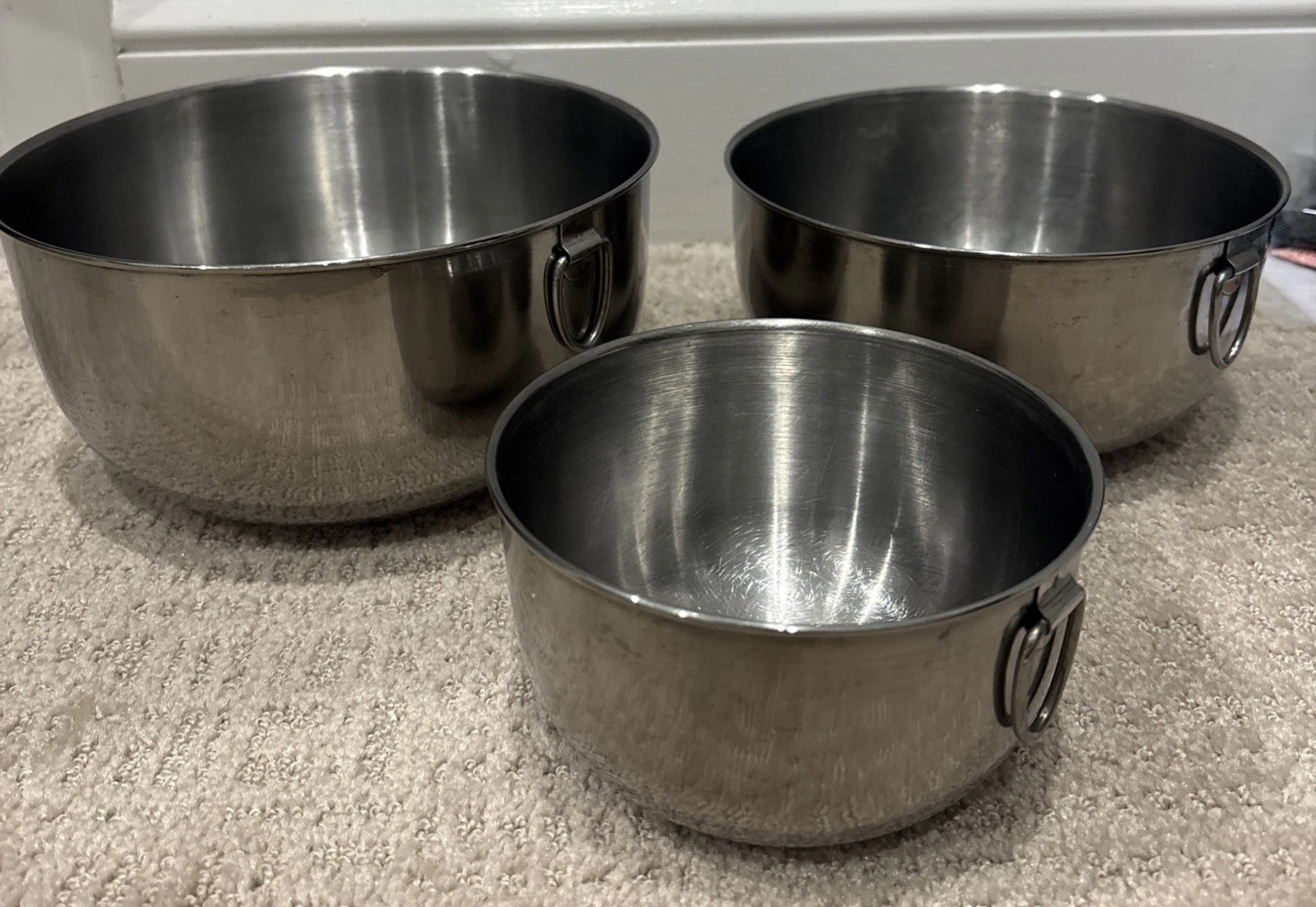 3 Batter Nesting Bowls Thumb Ring Handles Stainless Steel