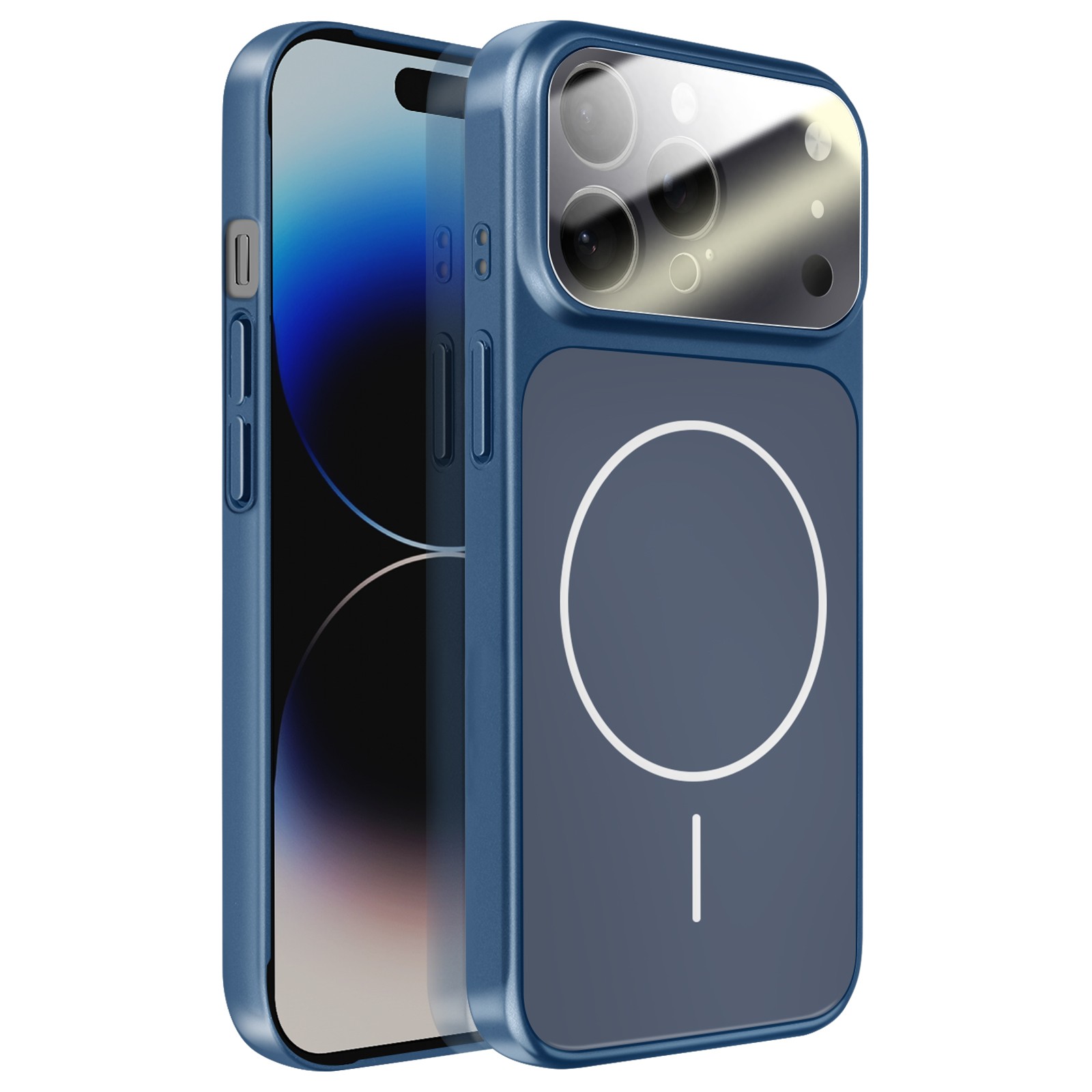 Coque iPhone 14 Pro Max anti-trace de doigt en verre mat AG bleu nuit
