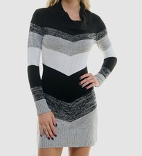 BCX Women's Juniors' Black Chevron-Print Sweater Dress Size M
