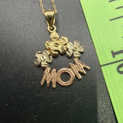 Vintage 14k massiver gelber Mama Anhänger & 10k 18 Zoll massive Gelbgold Halskette.