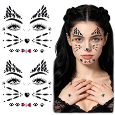 Cat Face Jewels Gems Stickers Black Halloween Cat Whiskers Nose Face Jewels