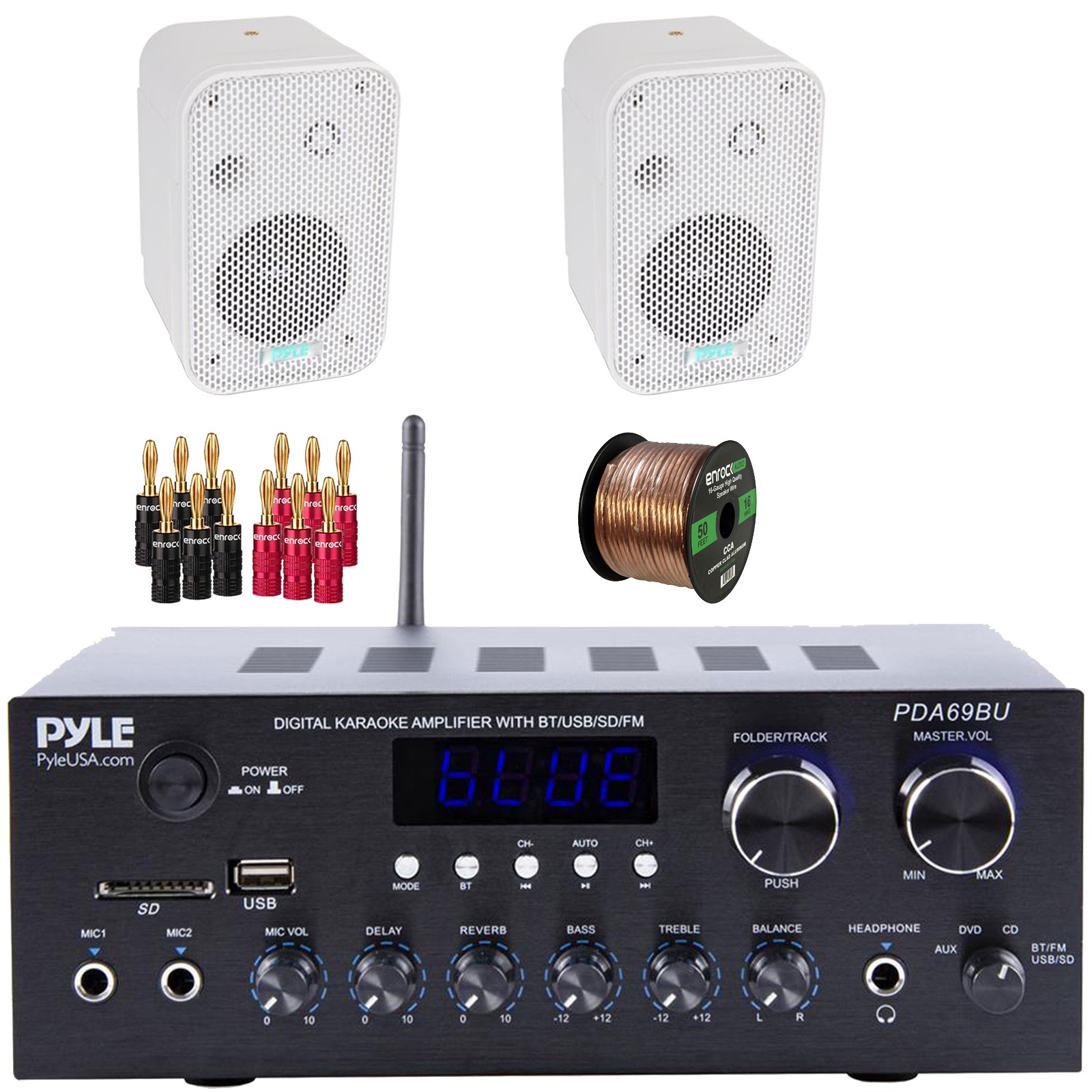 Receiver, 2x 3.5" 300w Speakers, Banana Plugs