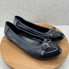 AGL Cap Toe Ballet Flats 38.5 8.5 Navy Blue Patent Leather Buckle Detail Preppy