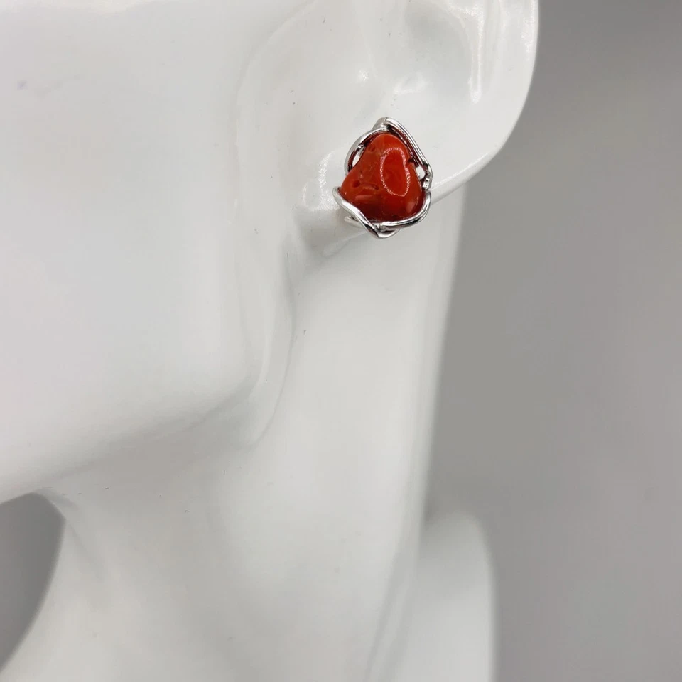 Orecchini a lobo Argento 925 corallo naturale gioiello artigianale minimal - Immagine 3 di 3