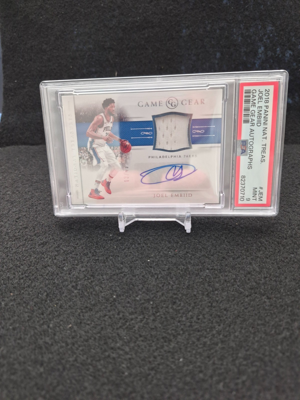 2018 Panini National Treasures Joel Embiid Patch Auto GEM MT PSA 9