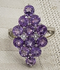 Vintage Sterling Silver 925 Ring Purple Gemstone Flower Cluster Size 8 Elegant