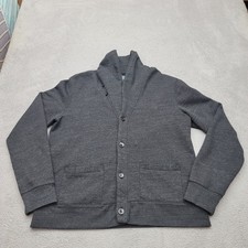 Polo Ralph Lauren Cardigan Sweater Mens Size L Gray Shawl Collar Pocket Cotton