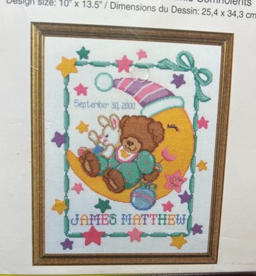 JUST-A-CHART Paper graph only SLEEPY FRIENDS BIRTH SAMPLER Counted Cross Stitch