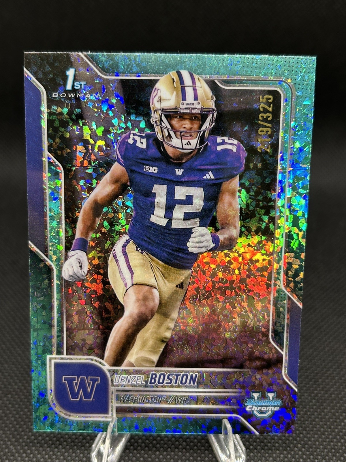 Denzel Boston 2025 Bowman Chrome University 1st Bowman Aqua Mini Diamond /325