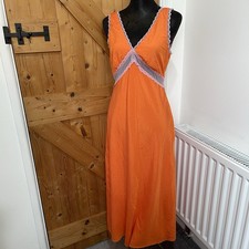 Kiwi & Co Size 12 Slip Dress Sleeveless Orange Pink Lace Trim, Side Zip Bias Cut