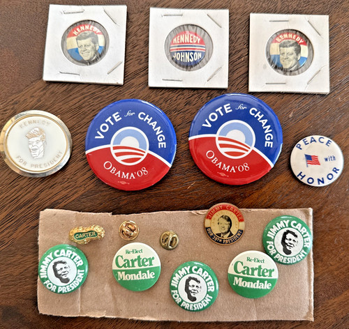 14 Vintage Campaign Pinback Button RARE Lot Barak Obama Carter Kennedy Political