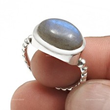 Christmas Gift Solid Sterling Silver Oval Natural Labradorite Bezel Ring US 8