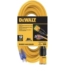 DEWALT Extension Cord 50' 12/3 SJTW Heavy-Duty Locking w/ Dual Lighted Plugs