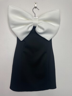 Miss Selfridge ASOS Size 2 Scuba Contrast Bow Mini Dress Black Strapless  Party | eBay