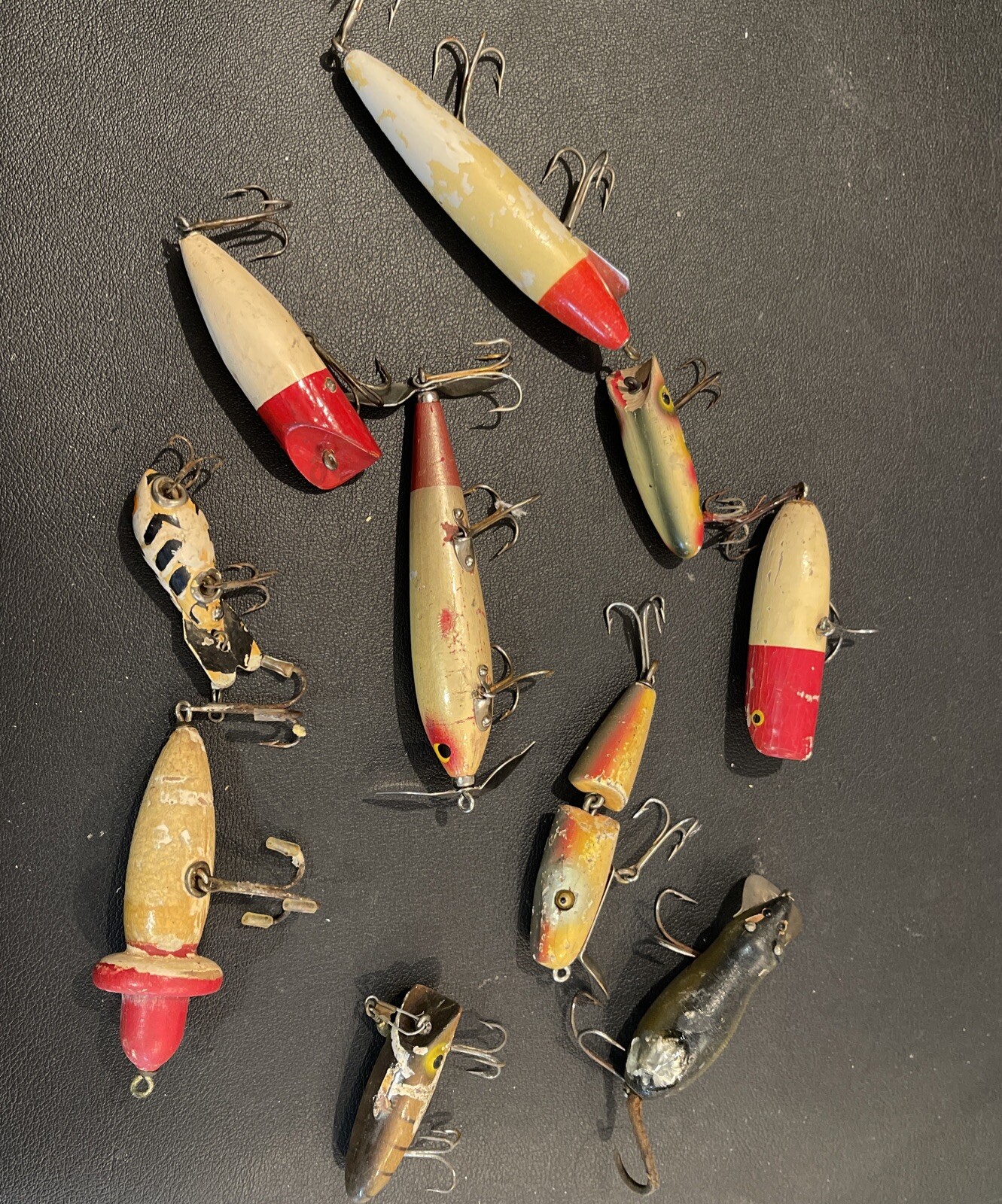 LOT OF 10 VINTAGE WOOD BEATER FISHING LURES DAM, South Bend, Heddon
