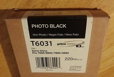03-2023 GENUINE EPSON T6031 PHOTO BLACK 220ml INK STYLUS PRO 7800 9800 7880 9880