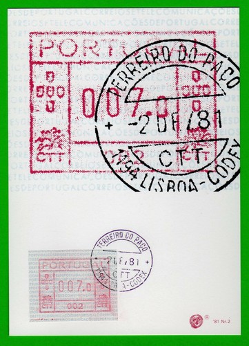Portugal ATM stamps / 002 / Maxi Card 7$0 First Day / Vending Machine Frama