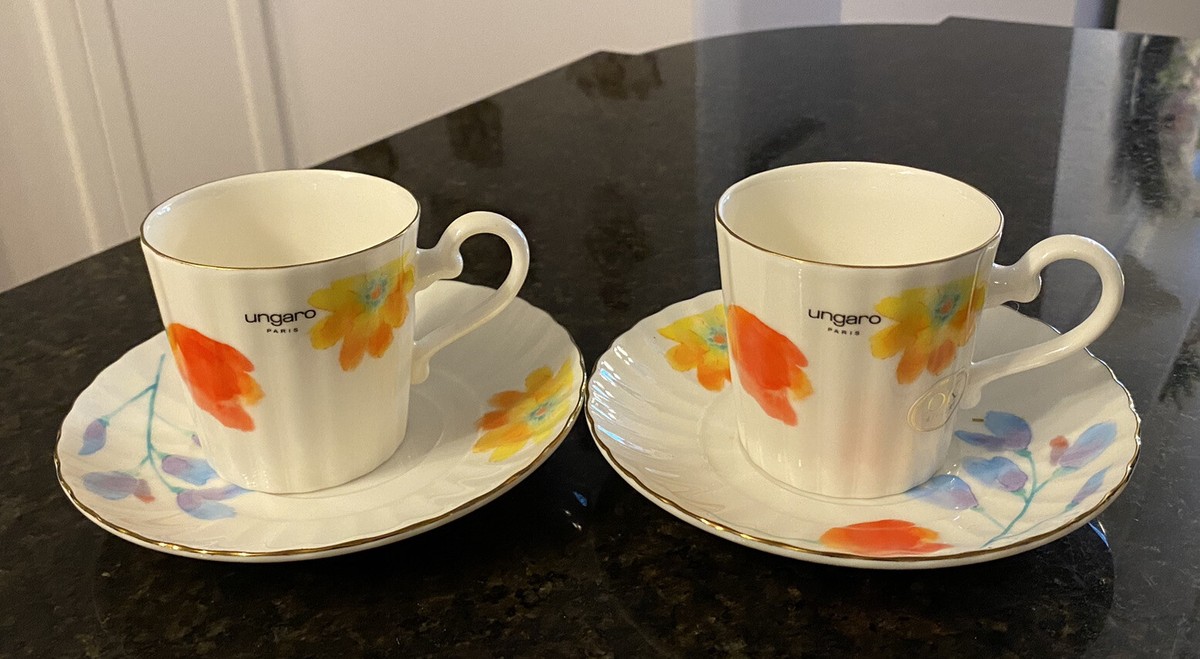 Ungaro Paris Maebata Japan Teacups & Saucers ~Floral~ Elegant ~Set