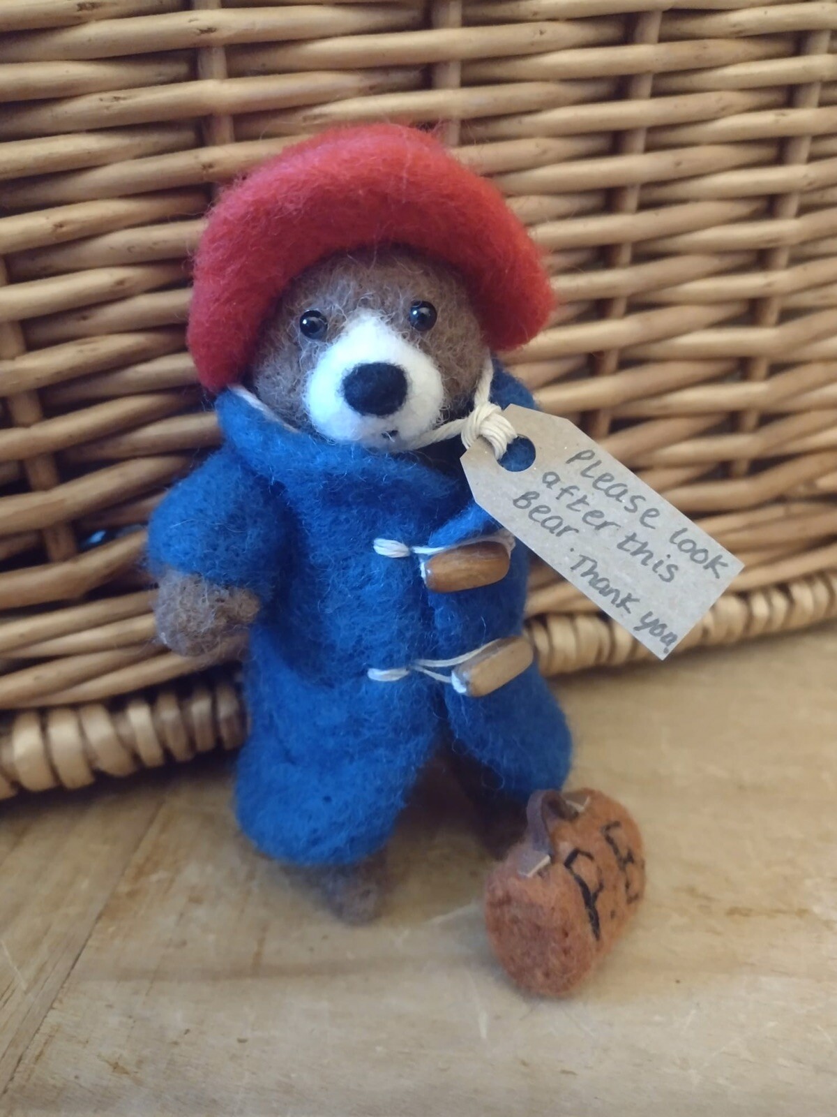 Needle Felted OOAK Paddington Bear With Suitcase & Name Tag Handmade