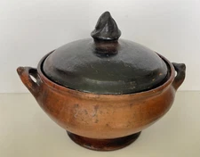 Rustic Stoneware Terra Cotta Casserole with Lid 7" American Earthenware Pottery