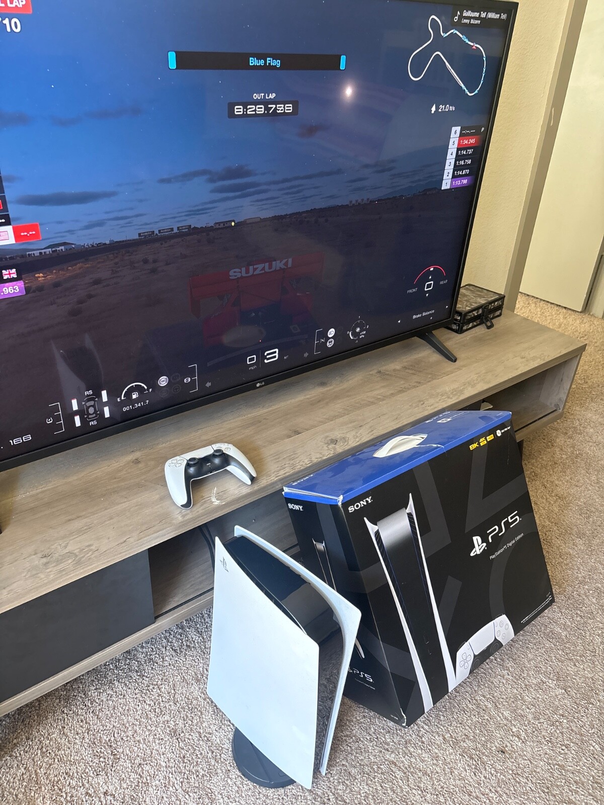 Sony PS5 Digital Edition Console - White with controller and Gran turismo 7