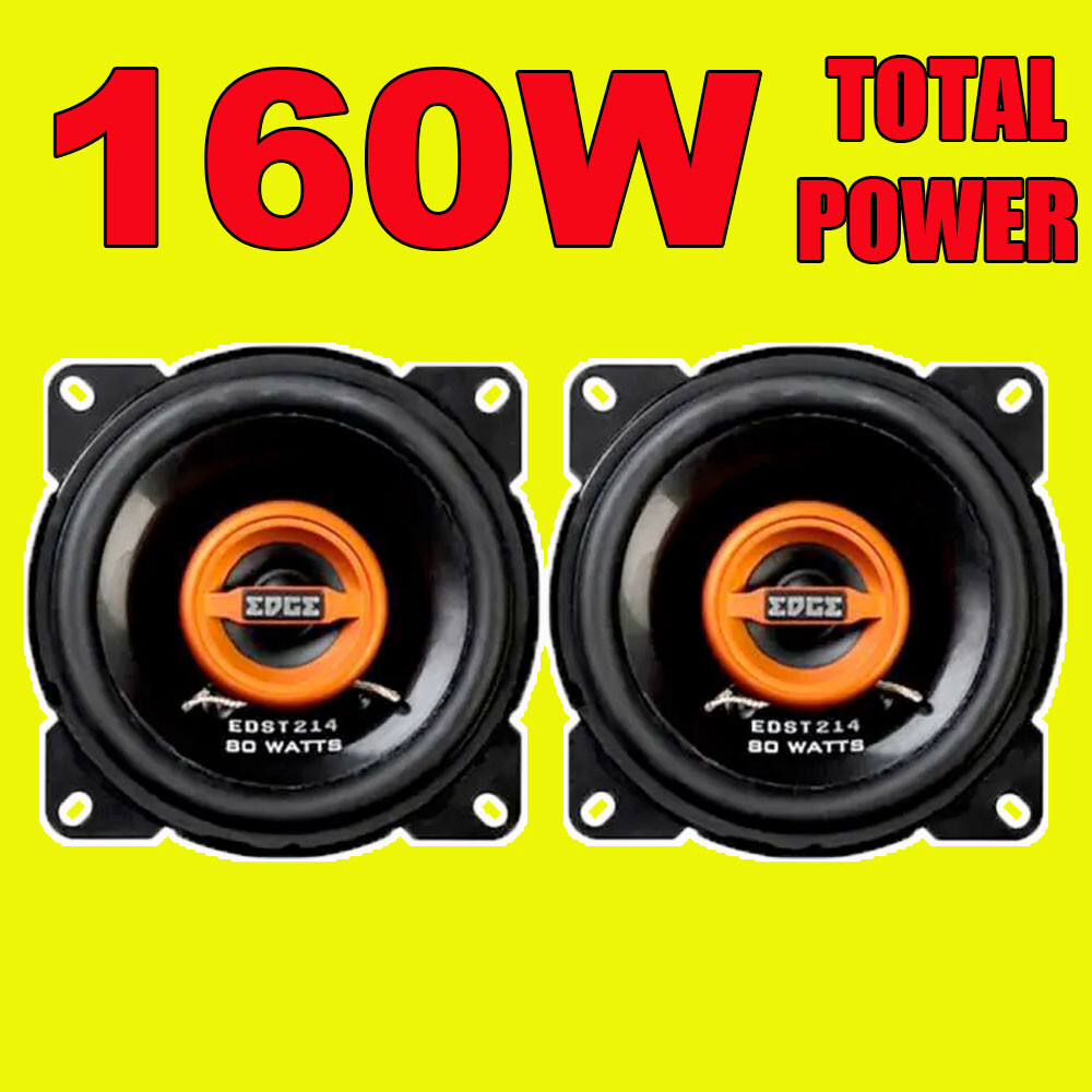 EDGE 160W TOTAL 4 INCH 10cm 2-WAY CAR VAN DOOR/SHELF COAXIAL SPEAKERS NEW ORANGE