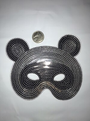Raccoon Mask Silver Sequins Sew On Applique Patch 18 cm x 15.5 cm
